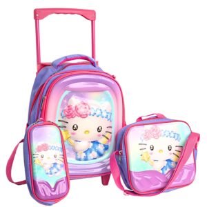 حقيبة مدرسية ترولي بعجلات هالو كيتي 3 قطع - 12 بوصة